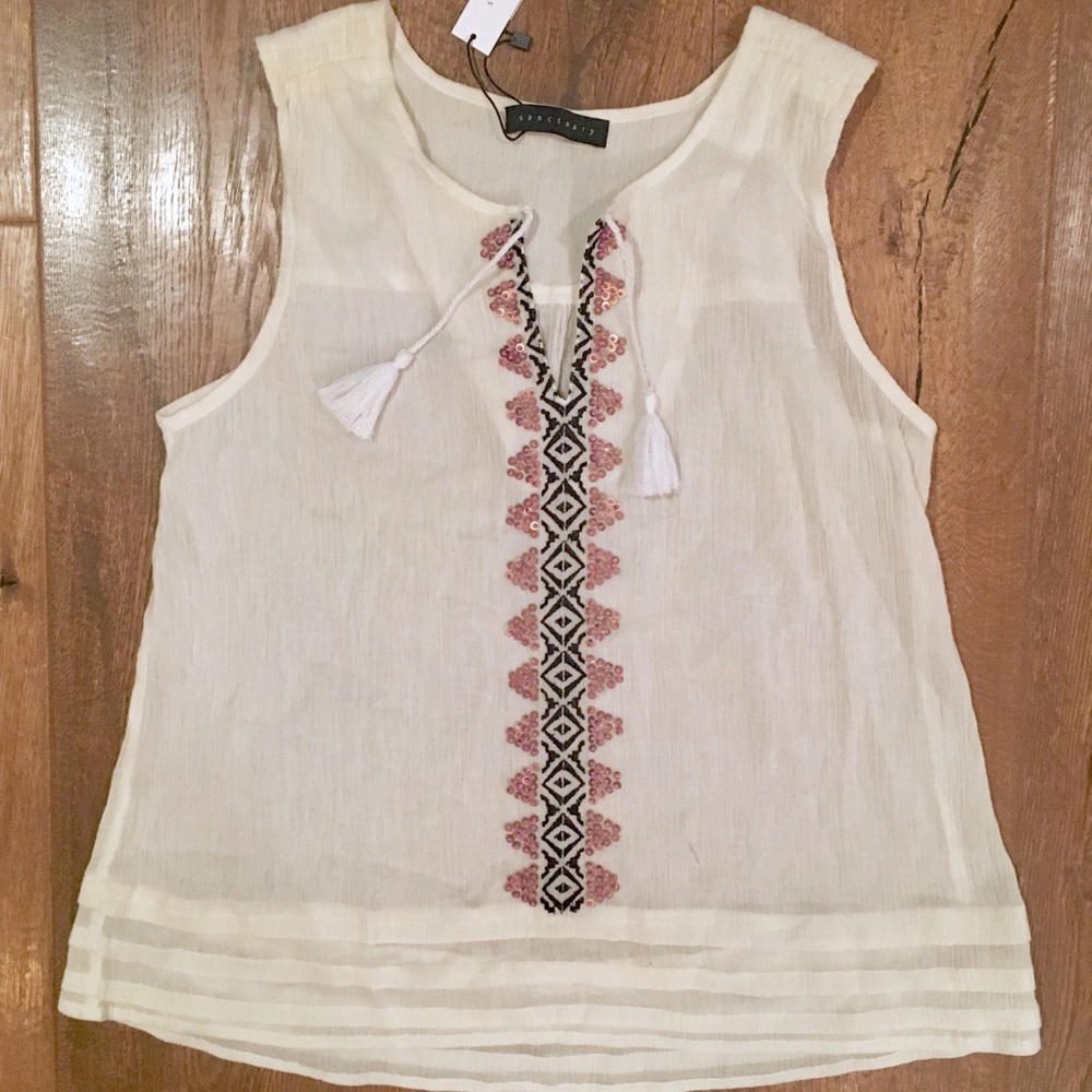 NWT Sanctuary Beaded & Embroidered Aztec Tank
